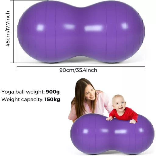DASKING Mogyoró Alakú Jóga Labda 90x45cm - Fitness, Pilates és Gimnasztikai Ülőlabda Gyerekeknek, Lila PVC Anyagból, 150kg Teherbírással
