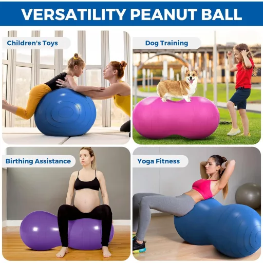 DASKING Mogyoró Alakú Jóga Labda 90x45cm - Fitness, Pilates és Gimnasztikai Ülőlabda Gyerekeknek, Lila PVC Anyagból, 150kg Teherbírással