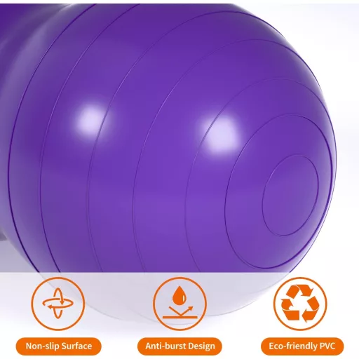 DASKING Mogyoró Alakú Jóga Labda 90x45cm - Fitness, Pilates és Gimnasztikai Ülőlabda Gyerekeknek, Lila PVC Anyagból, 150kg Teherbírással