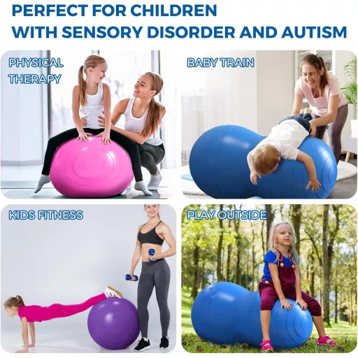 DASKING Mogyoró Alakú Jóga Labda 90x45cm - Fitness, Pilates és Gimnasztikai Ülőlabda Gyerekeknek, Lila PVC Anyagból, 150kg Teherbírással