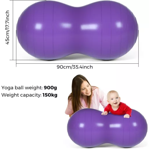 DASKING Mogyoró Alakú Jóga Labda 90x45cm - Fitness, Pilates és Gimnasztikai Ülőlabda Gyerekeknek, Lila PVC Anyagból, 150kg Teherbírással