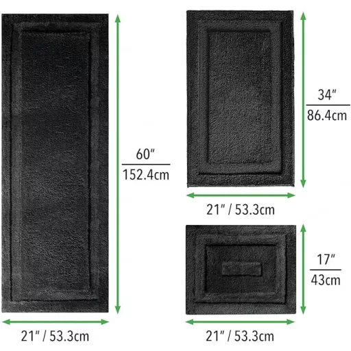 mDesign 3-dielna sada kúpeľňových predložiek - protišmykové, savé kúpeľňové predložky, čierne