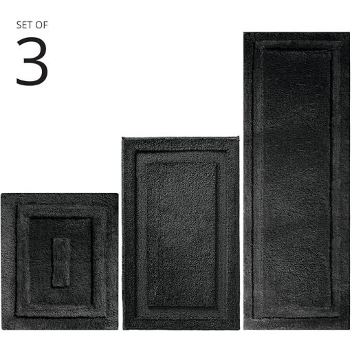 mDesign 3 részes fürdőszobai szőnyeg szett - csúszásmentes, vízfelvevő fürdőszobai kilépő fekete