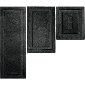   mDesign 3-dielna sada kúpeľňových predložiek - protišmykové, savé kúpeľňové predložky, čierne