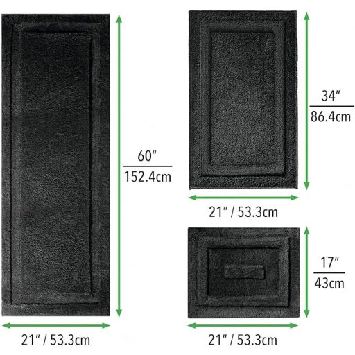 mDesign 3 részes fürdőszobai szőnyeg szett - csúszásmentes, vízfelvevő fürdőszobai kilépő fekete