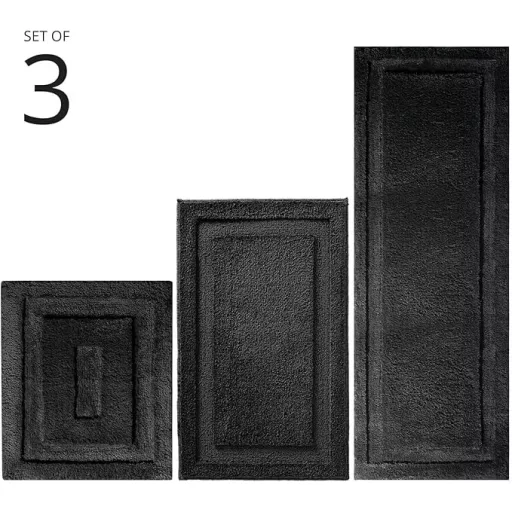 mDesign 3-dijelni set kupaonskih tepiha - protuklizni, upijajući otirač za kupaonicu, crni