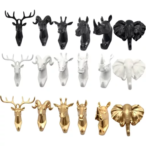 Cuier de perete Evilanda cu coarne de cerb alb - Suport modern din rășină pentru haine și pălării, cadou decorativ, ornament de perete în formă de animal