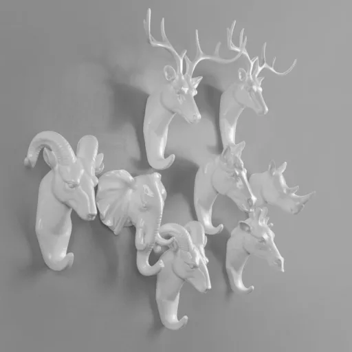 Cuier de perete Evilanda cu coarne de cerb alb - Suport modern din rășină pentru haine și pălării, cadou decorativ, ornament de perete în formă de animal