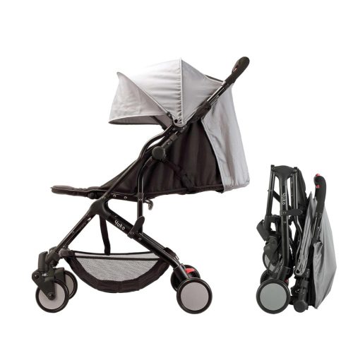 Cărucior Urban Ultracompact BAMBIKID Yuko - Gri/Negru, De la Naștere, Pliere cu o Singură Mână, Spătar cu 4 Poziții, 6,8 kg