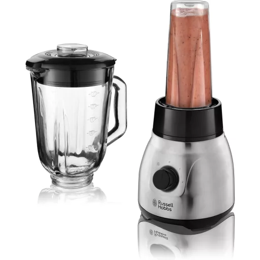 Russell Hobbs 2 az 1-ben Turmixgép Üveg Tartállyal, Hordozható Pohárral és 0.8 LE Motorral