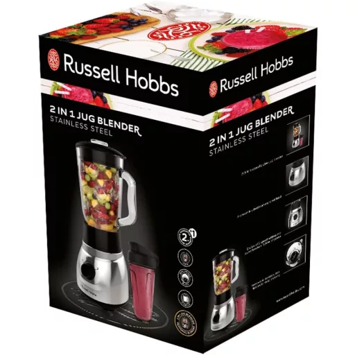 Russell Hobbs 2 az 1-ben Turmixgép Üveg Tartállyal, Hordozható Pohárral és 0.8 LE Motorral