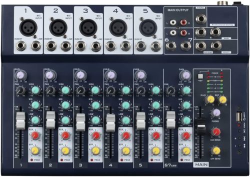 Weymic F7 Professzionális Keverőpult 7 Csatornával - USB Audio Interfész, Sztereó Hangszínszabályzó DJ, Színpad, Karaoke Használatra