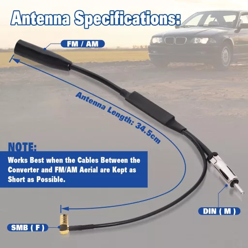 Eightwood DAB+ autórádió antenna 300cm hosszabbító kábellel RG174