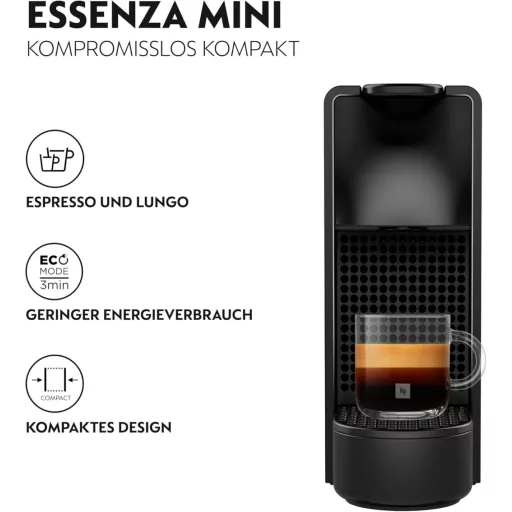 Nespresso Essenza Mini kapszulás kávéfőző, 1260W, fekete, 0.6L