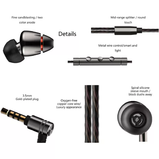 1More Dual Driver Fülhallgató - Könnyű In-Ear Fejhallgató Kettős Meghajtóval, Mély Basszussal, Beépített Mikrofonnal, 18,5g