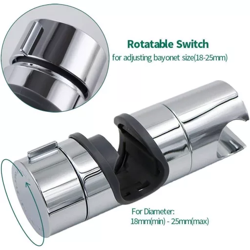 Joyoldelf Állítható Zuhanytartó 18-25 mm - ABS Anyagú, 360° Forgatható Fali Zuhanyfej Tartó, Króm Bevonatú, Szürke