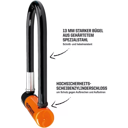 Kryptonite Kerékpár Lakat Narancssárga 120 cm Biztonsági Zár - Lucchetto a U Evolution Mini-7W with 13mm hardened steel shackle, double latch design, double locking mechanism, disc shaped high security cylinder, KryptoFlex 410 double buckle cable, and thr