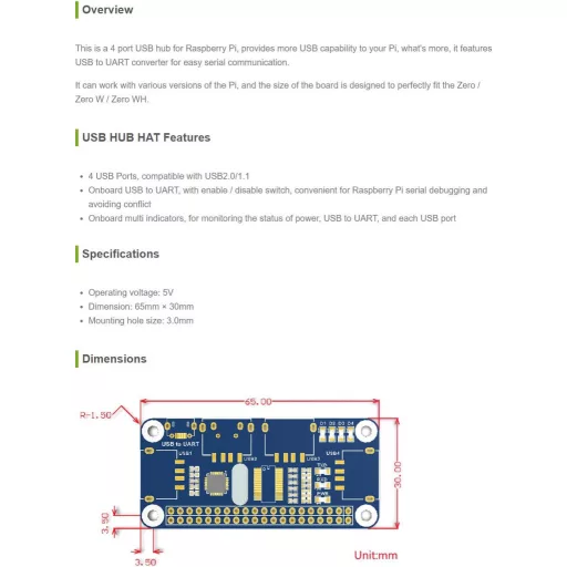 Waveshare 4 portos USB HUB HAT Raspberry Pi Zero A+ B+ 2 3 számára