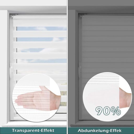 Rulou dublu OUBO, alb, opacizant, fără găurire, cu prindere prin cleme pentru ferestre și uși, cu lanț lateral.