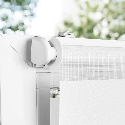 Rulou dublu OUBO, alb, opacizant, fără găurire, cu prindere prin cleme pentru ferestre și uși, cu lanț lateral.