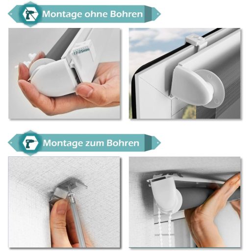 Rulou dublu OUBO, alb, opacizant, fără găurire, cu prindere prin cleme pentru ferestre și uși, cu lanț lateral.