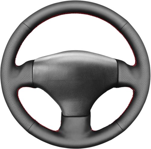 MEWANT Kormányvédő Huzat Peugeot 206/206 CC/206 SW Modellekhez - Kézzel Varrott Műbőr Borítás Piros Varrással, Csúszásgátló