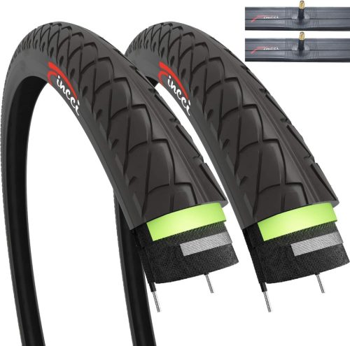 Fincci 26 x 1.95 Slick Kerékpár Gumi Szett Schräder Szelepes Belsőkkel, 3mm Defektvédelemmel - Városi, Országúti, MTB és Hibrid Biciklikhez
