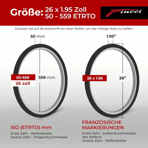 Fincci Összehajtható MTB Kerékpár Gumi Szett 26 x 1.95 colos (50-559) Belső Tömlővel - Presta 48mm Szeleppel Hegyikerékpárhoz, E-Bike-hoz