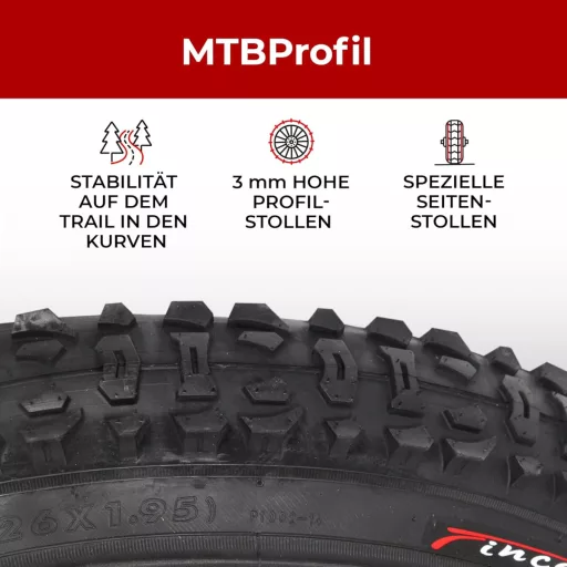 Fincci Összehajtható MTB Kerékpár Gumi Szett 26 x 1.95 colos (50-559) Belső Tömlővel - Presta 48mm Szeleppel Hegyikerékpárhoz, E-Bike-hoz