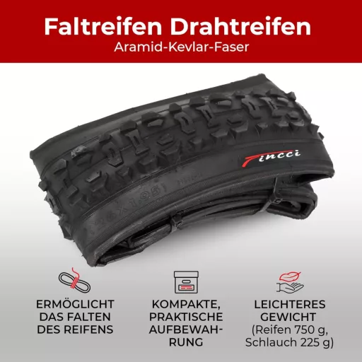 Skladací MTB plášť Fincci s dušou 26 x 1.95 palca (50-559) - Presta ventil 48 mm pre horské bicykle, E-bicykle