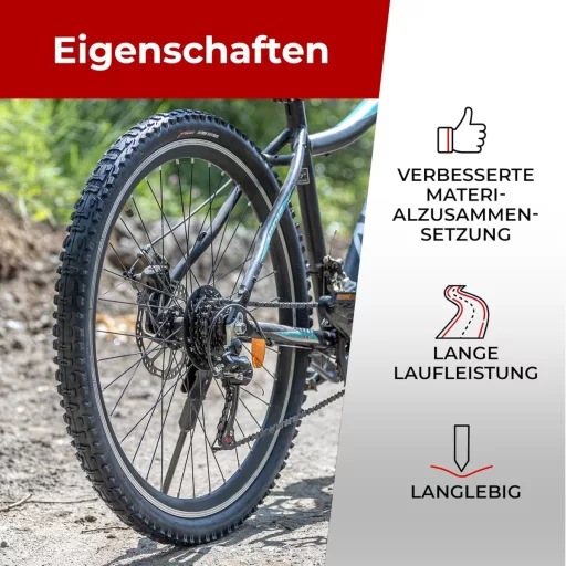 Fincci Összehajtható MTB Kerékpár Gumi Szett 26 x 1.95 colos (50-559) Belső Tömlővel - Presta 48mm Szeleppel Hegyikerékpárhoz, E-Bike-hoz