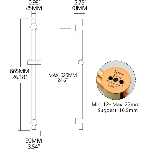CIENCIA Zuhanysín 66 cm Titán Arany Fali Zuhanysín Kézizuhanyhoz