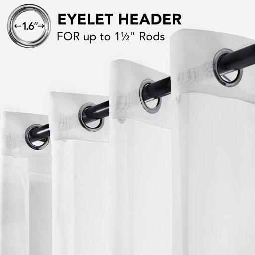 Deconovo Fehér Fényáteresztő Függöny Szett - 2 db Voile Sötétítő Fülespanel, 229x140 cm, Poliészter, Nappali és Hálószoba Ablakdekoráció