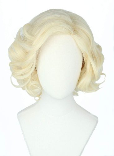 Topcosplay Szőke Rövid Göndör Paróka - Hőálló Szintetikus Haj Farsangi, Halloween és Cosplay Jelmezekhez, Állítható Méretű (55,9-62,2 cm)