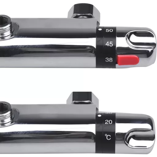 Baterie de duș termostatică Vinteky 1/2" - Robinet mixer de perete din alamă, certificat CE, până la 500 kPa presiune, cu funcție de economisire a apei