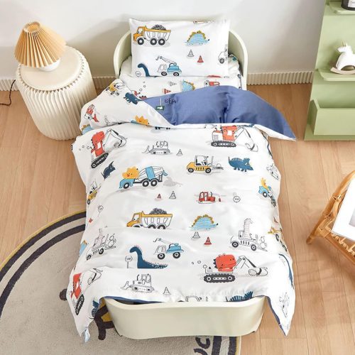 KEAYOO Lenjerie de pat pentru copii cu dinozauri, din bumbac 100x135 cm - Ușor de spălat, uscare la mașină, husă cu imprimeu animal.