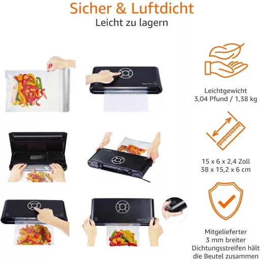 AmazonBasics Vákuumozó Gép 30cm Hegesztéssel + Vákuumtasak Tekercs Fekete