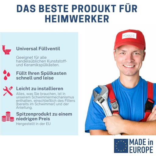 Supapă de umplere universală ATD Trading pentru rezervoare din plastic și ceramică, cu filtru de apă, racord G 3/8, interval de presiune 0,5-10 bari, rapidă și uș