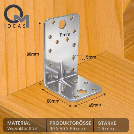OMIDEAS 12db Szögösszekötő 90x50x55mm Fúrható Ezüst Horganyzott