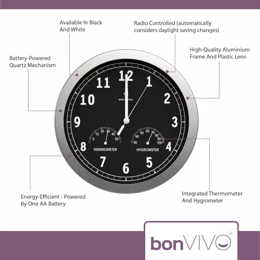 bonVIVO Classic 30 cm Rádiójel Vezérelt Falióra Csendesen Működő Nappali Irodai Konyhai
