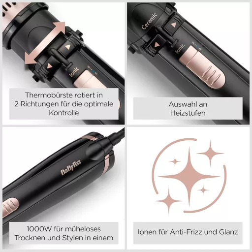 BaByliss AS200E Forgó Meleg Levegős Hajkefe Ionos 1000W 4 Fej Fekete