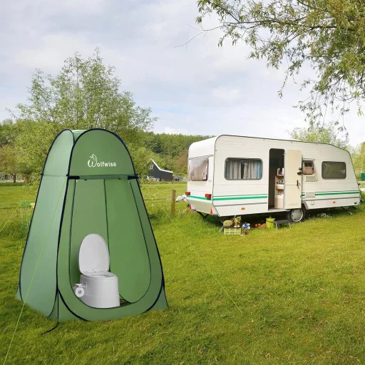 Prenosný sprchovací a prezliekací stan WolfWise - Pop-Up kempingová súkromná kabína, vodoodolný polyester, výška 190 cm, zelený