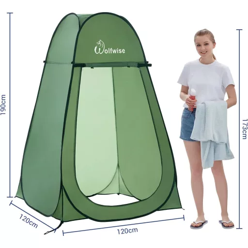 Prenosný sprchovací a prezliekací stan WolfWise - Pop-Up kempingová súkromná kabína, vodoodolný polyester, výška 190 cm, zelený