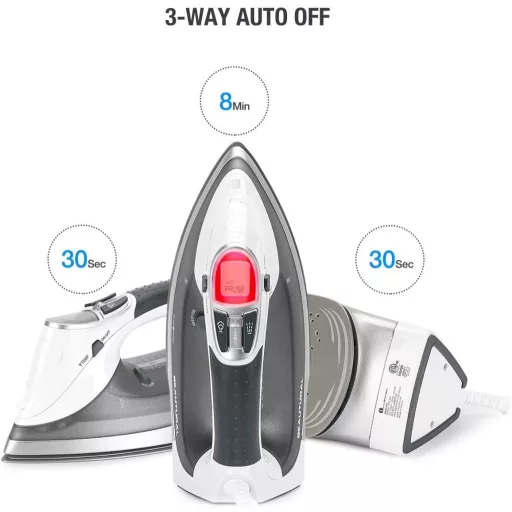 BEAUTURAL 2400W Gőzvasaló Kerámia Talppal 340ml Tartály 9 Gőzfokozat LCD Kijelző - White-grey