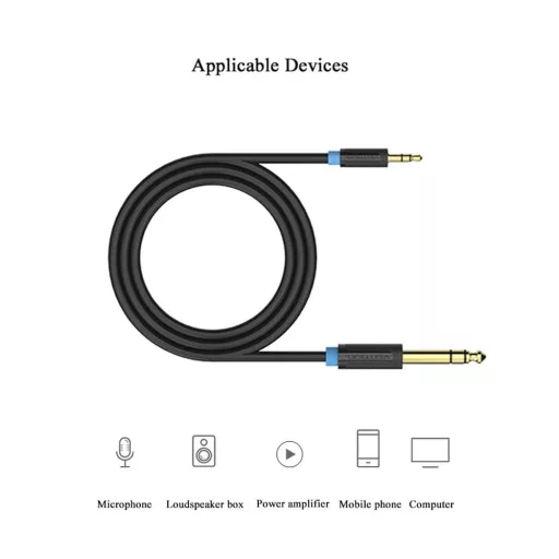 Vention 6.35mm - 3.5mm Sztereó Audiokábel 1m, TRS Jack Kábel Erősítőhöz és Eszközökhöz
