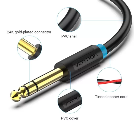 Cablu audio stereo Vention 6,35 mm - 3,5 mm, 1 m, cablu jack TRS pentru amplificatoare și dispozitive