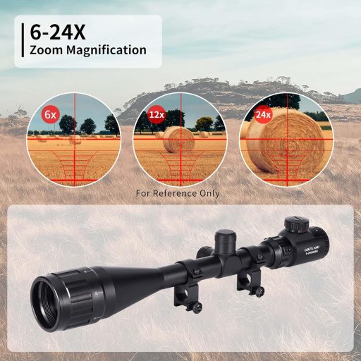 Lunetă tactică Goetland 6-24x50 AOEG cu reticul iluminat roșu-verde și inele de montaj