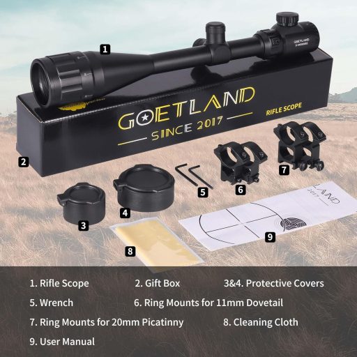 Lunetă tactică Goetland 6-24x50 AOEG cu reticul iluminat roșu-verde și inele de montaj