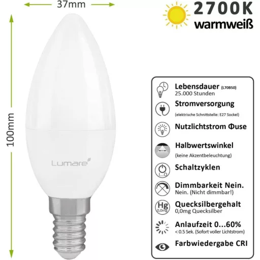 Lumaro E14 LED žarulja svijeća 5W - Topla bijela, 410lm, zamjena za 40W