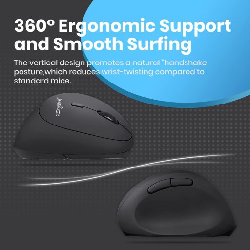 Perixx PERIMICE-719 Mouse Optic Ergonomic Wireless cu 6 Butoane, DPI Ajustabil (800/1200/1600), Negru, pentru PC